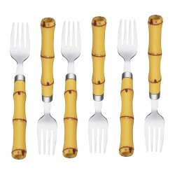 Jogo 6 Garfos Para Sobremesa 19cm Aço Inox Com Cabo de Plástico Bambu Natural